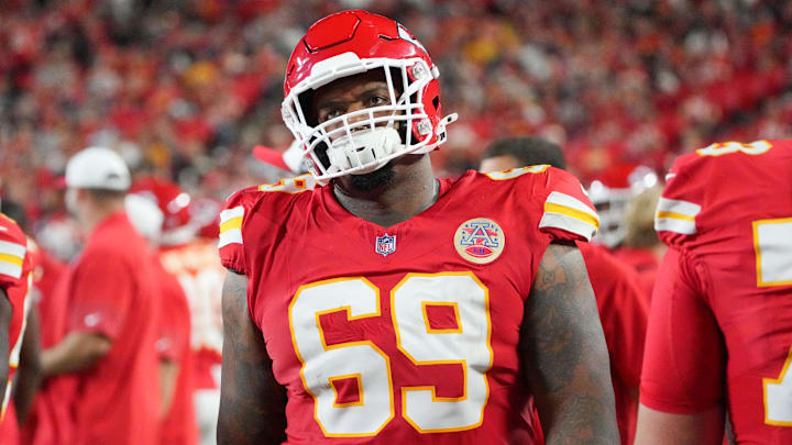 Kansas City Chiefs defensive tackle Mike Pennel (69) on the sidelines against the Chicago Bears during the game at GEHA Field at Arrowhead Stadium.