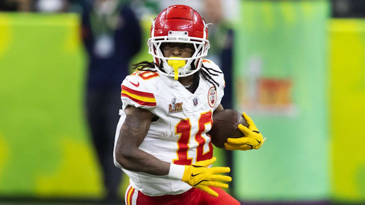 Feb 9, 2025; New Orleans, LA, USA; Kansas City Chiefs running back Isiah Pacheco (10) against the Philadelphia Eagles in Super Bowl LIX at Ceasars Superdome. Mandatory Credit: Mark J. Rebilas-Imagn Images Feb 9, 2025; New Orleans, LA, USA; Kansas City Chiefs running back Isiah Pacheco (10) against the Philadelphia Eagles in Super Bowl LIX at Ceasars Superdome. Mandatory Credit: Mark J. Rebilas-Imagn Images