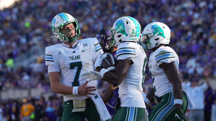 Nov 4, 2023; Greenville, North Carolina, USA; Tulane Green Wave wide receiver Lawrence Keys III (6)
