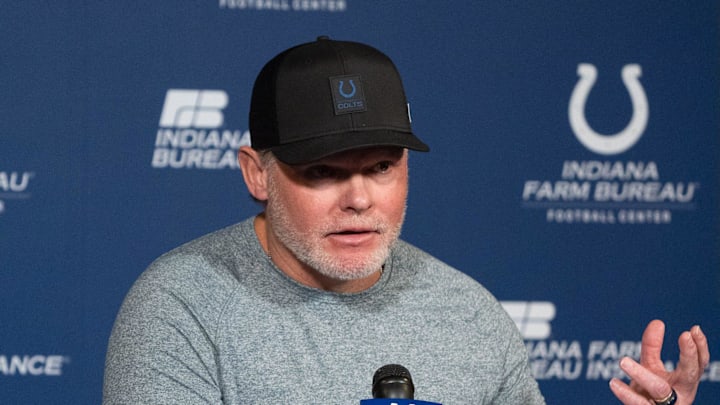 Indianapolis Colts General Manager Chris Ballard speaks with media