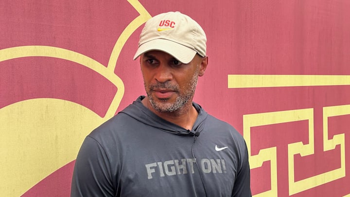 Defensive coordinator D'Anton Lynn speaks to the media after USC Fall Camp. Defensive coordinator D'Anton Lynn speaks to the media after USC Fall Camp.