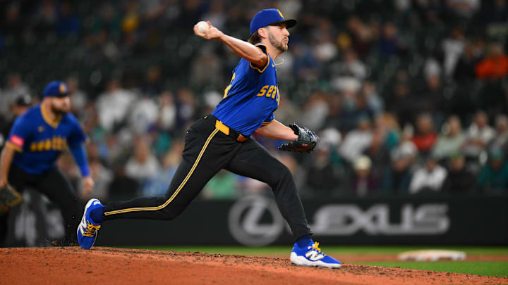 Seattle Mariners reliever Collin Snider throws during a game against the Washington Nationals on March 29 at T-Mobile Park. Seattle Mariners reliever Collin Snider throws during a game against the Washington Nationals on March 29 at T-Mobile Park.