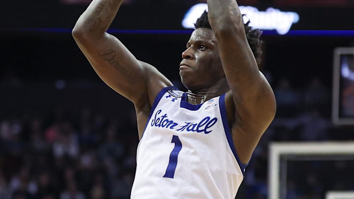 Mar 6, 2024; Newark, New Jersey, USA; Seton Hall Pirates guard Kadary Richmond (1) shoots the ball