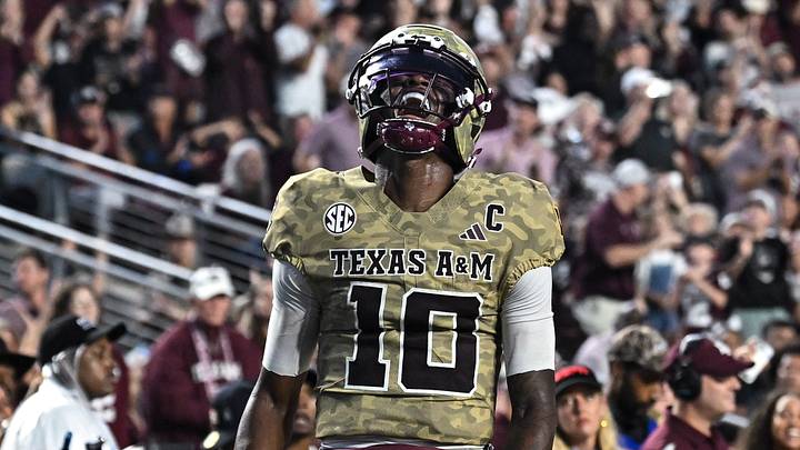 Oct 3, 2026; College Station, Texas, USA; Texas A&M Aggies quarterback Marcel Reed (10) celebrates scoring a touchdown during the second quarter against the Arkansas Razorbacks at Kyle Field. Mandatory Credit: Maria Lysaker-Imagn Images Oct 3, 2026; College Station, Texas, USA; Texas A&M Aggies quarterback Marcel Reed (10) celebrates scoring a touchdown during the second quarter against the Arkansas Razorbacks at Kyle Field. Mandatory Credit: Maria Lysaker-Imagn Images