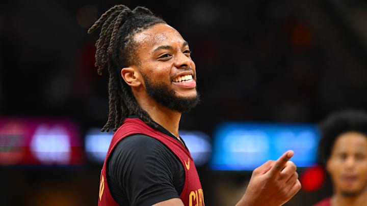 CLEVELAND, OHIO - MARCH 25: Darius Garland #10 of the Cleveland Cavaliers smiles after scoring in the fourth quarter against the Charlotte Hornets at Rocket Mortgage FieldHouse on March 25, 2024 in Cleveland, Ohio. The Cavaliers defeated the Hornets 115-92. CLEVELAND, OHIO - MARCH 25: Darius Garland #10 of the Cleveland Cavaliers smiles after scoring in the fourth quarter against the Charlotte Hornets at Rocket Mortgage FieldHouse on March 25, 2024 in Cleveland, Ohio. The Cavaliers defeated the Hornets 115-92.