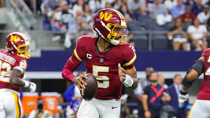 Sep 20, 2026; Arlington, Texas, USA; Washington Commanders quarterback Jayden Daniels (5) throws during the game against the Dallas Cowboys at AT&T Stadium. Mandatory Credit: Kevin Jairaj-Imagn Images Sep 20, 2026; Arlington, Texas, USA; Washington Commanders quarterback Jayden Daniels (5) throws during the game against the Dallas Cowboys at AT&T Stadium. Mandatory Credit: Kevin Jairaj-Imagn Images