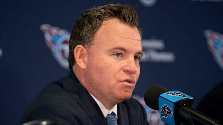 Mike Borgonzi speaks during a press conference announcing him as the new Titans’ GM at Titans facility in Nashville , Tenn., Wednesday, Jan. 22, 2025.
