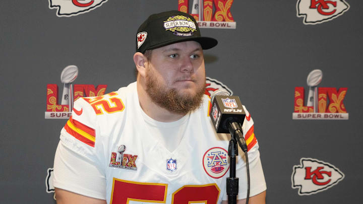 Feb 4, 2025; New Orleans, LA, USA; Kansas City Chiefs center Creed Humphrey (52) at a press conference in advance of Super Bowl LIX at New Orleans Marriott. Mandatory Credit: Kirby Lee-Imagn Images Feb 4, 2025; New Orleans, LA, USA; Kansas City Chiefs center Creed Humphrey (52) at a press conference in advance of Super Bowl LIX at New Orleans Marriott. Mandatory Credit: Kirby Lee-Imagn Images