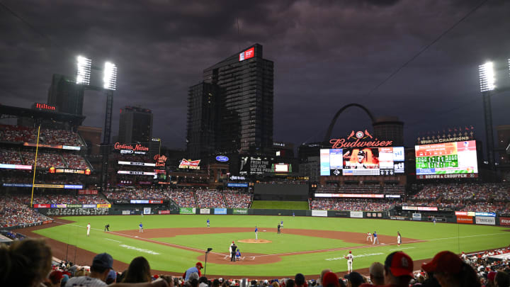 Jul 29, 2023; St. Louis, Missouri, USA; A general view of Busch Stadium during the second inning of a game between the St. Louis Cardinals and the Chicago Cubs. Mandatory Credit: Jeff Curry-USA TODAY Sports Jul 29, 2023; St. Louis, Missouri, USA; A general view of Busch Stadium during the second inning of a game between the St. Louis Cardinals and the Chicago Cubs. Mandatory Credit: Jeff Curry-USA TODAY Sports