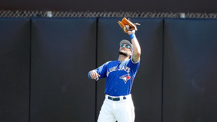Toronto Blue Jays center fielder Kevin Pillar (11) catches the fly ball against Canada during the 2017 World Baseball Classic exhibition game at Florida Auto Exchange Stadium in 2017.