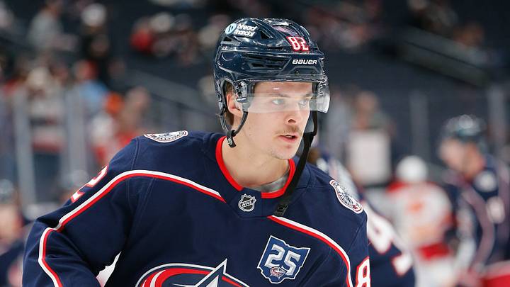Jan 13, 2026; Columbus, Ohio, USA; Columbus Blue Jackets left wing Mikael Pyyhtia (82) during pregame warmup against the Calgary Flames at Nationwide Arena. Mandatory Credit: Russell LaBounty-Imagn Images Jan 13, 2026; Columbus, Ohio, USA; Columbus Blue Jackets left wing Mikael Pyyhtia (82) during pregame warmup against the Calgary Flames at Nationwide Arena. Mandatory Credit: Russell LaBounty-Imagn Images
