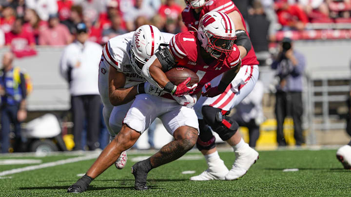 Wisconsin Badgers running back Chez Mellusi (1) rushes with the football 