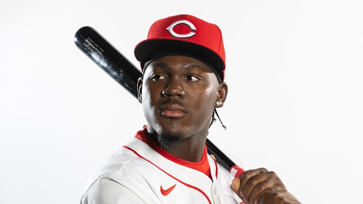 Feb 18, 2025; Goodyear, AZ, USA; Cincinnati Reds outfielder Hector Rodriguez poses for a portrait during Media Day at the Cincinnati Reds Development Complex. Mandatory Credit: Mark J. Rebilas-Imagn Images Feb 18, 2025; Goodyear, AZ, USA; Cincinnati Reds outfielder Hector Rodriguez poses for a portrait during Media Day at the Cincinnati Reds Development Complex. Mandatory Credit: Mark J. Rebilas-Imagn Images