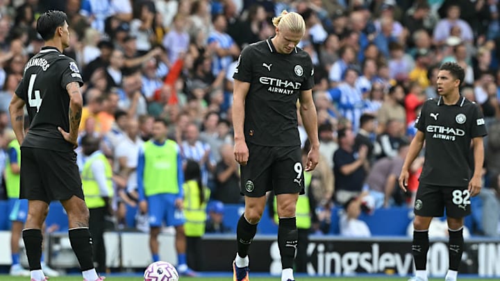 Man City were beaten 2–1 by Brighton on Sunday. 