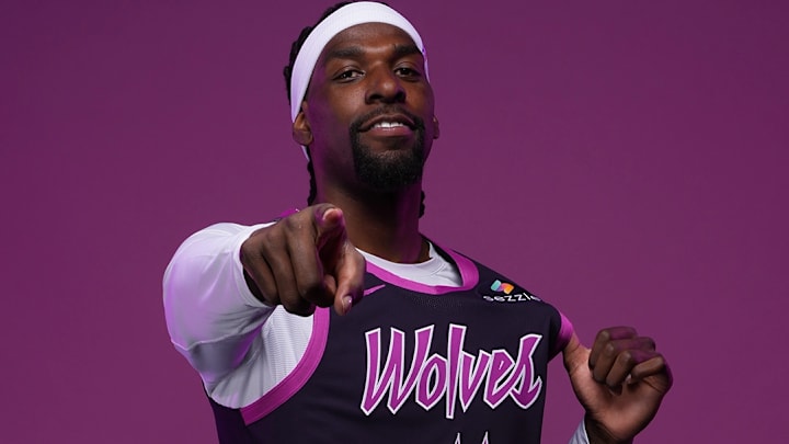 Naz Reid in the Timberwolves' Prince-inspired City Edition uniforms for the 2025-26 season.