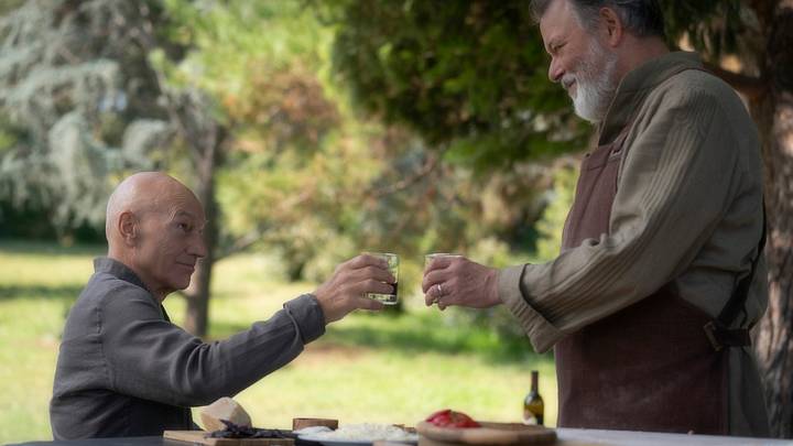 “Nepenthe” — Episode #107 — Pictured (l-r): Sir Patrick Stewart as Jean-Luc Picard; Jonathan Frakes as Riker of the the CBS All Access series STAR TREK: PICARD. “Nepenthe” — Episode #107 — Pictured (l-r): Sir Patrick Stewart as Jean-Luc Picard; Jonathan Frakes as Riker of the the CBS All Access series STAR TREK: PICARD.