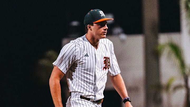 Miami Hurricanes pitcher AJ Ciscar against the Florida Gators
