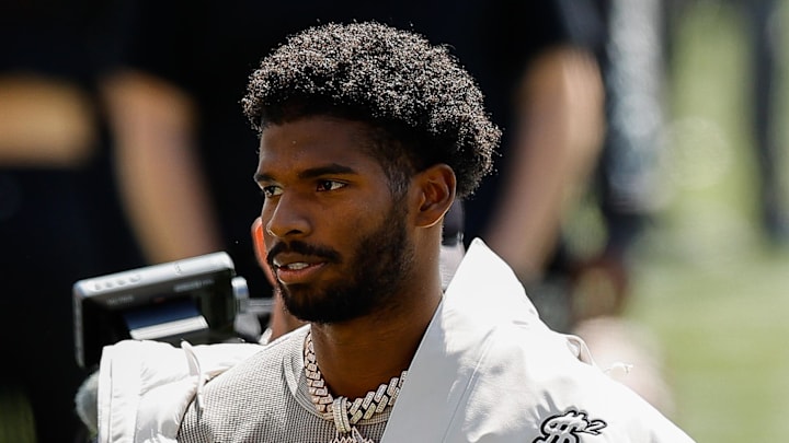 Apr 19, 2025; Boulder, CO, USA; Colorado Buffaloes former player Shedeur Sanders before the spring game at Folsom Field. 
