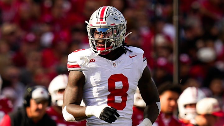 Ohio State Buckeyes linebacker Arvell Reese (8) reacts during the game against the Wisconsin Badgers at Camp Randall Stadium on Saturday, Oct. 18, 2025 in Madison, Wisconsin. Ohio State Buckeyes linebacker Arvell Reese (8) reacts during the game against the Wisconsin Badgers at Camp Randall Stadium on Saturday, Oct. 18, 2025 in Madison, Wisconsin.
