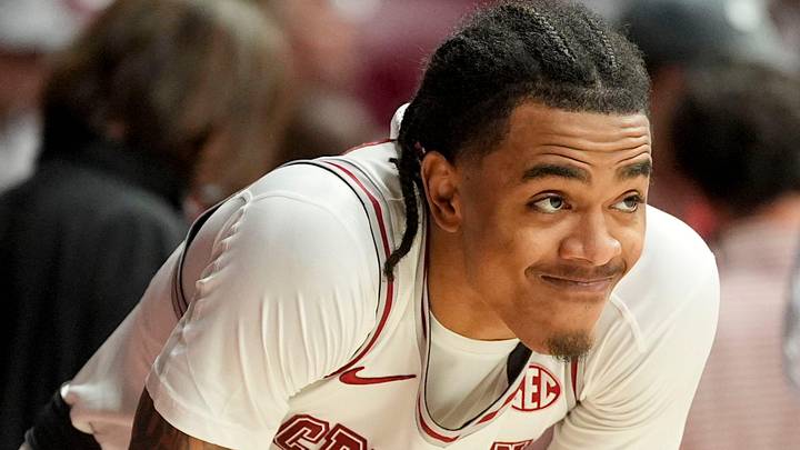 Mar 7, 2026; Tuscaloosa, AL, USA; Alabama guard Labaron Philon Jr. (0) waits for the second half to begin in the game with Auburn at Coleman Coliseum. Alabama defeated Auburn 96-84. Mandatory Credit: Gary Cosby Jr.-Tuscaloosa News Mar 7, 2026; Tuscaloosa, AL, USA; Alabama guard Labaron Philon Jr. (0) waits for the second half to begin in the game with Auburn at Coleman Coliseum. Alabama defeated Auburn 96-84. Mandatory Credit: Gary Cosby Jr.-Tuscaloosa News