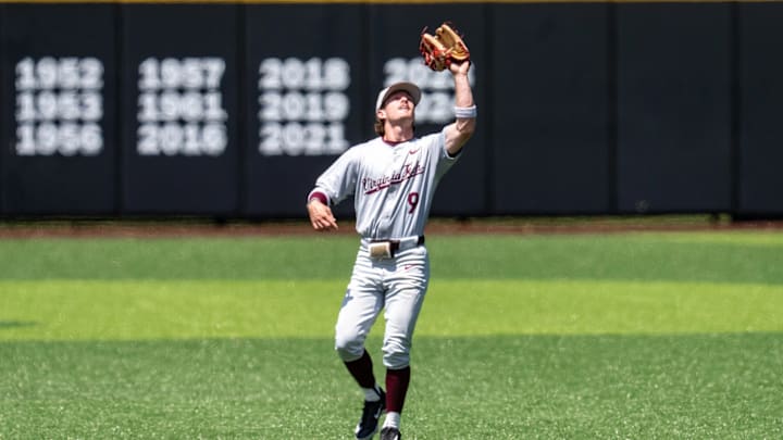 Clay Grady getting into position to catch a pop up against Duke in 2025.