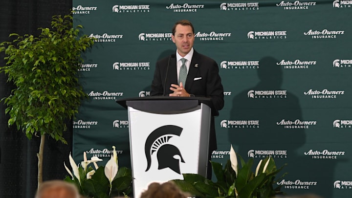J Batt speaks Wednesday, June 4, 2025, after being introduced as Michigan State University's new athletic director.