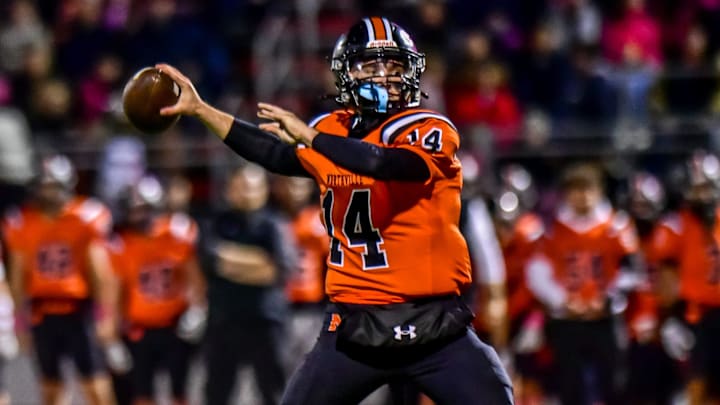 Northville's Cooper Derkach passes during a Kensington Lakes Activities Association-West football game on Friday, Oct. 18, 2024.