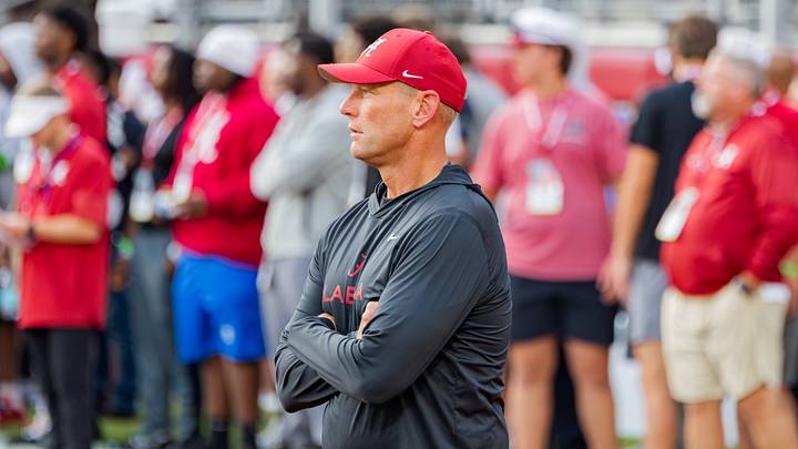 Alabama head coach Kalen DeBoer on the field before the match up against South Carolina on Sept 26, 2026.