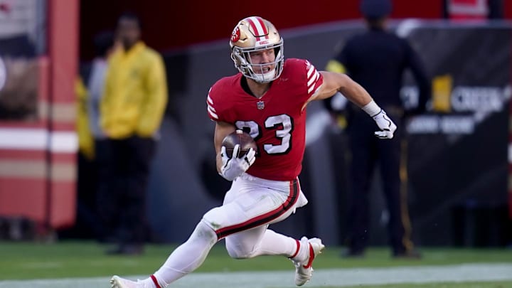 Oct 23, 2022; Santa Clara, California, USA; San Francisco 49ers running back Christian McCaffrey