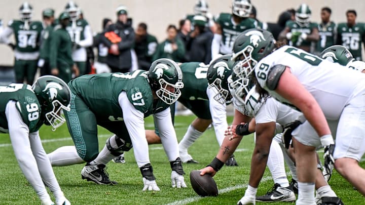 Michigan State's offense and defense play each other during the Spring Showcase on Saturday, April 20, 2024, at Spartan Stadium in East Lansing.