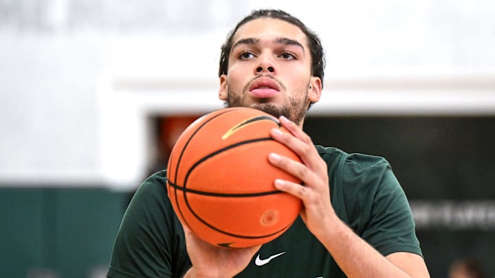 Michigan State's Jesse McCulloch shoots in practice during men's basketball media day on Thursday, Oct. 17, 2024, at the Breslin Center in East Lansing. Michigan State's Jesse McCulloch shoots in practice during men's basketball media day on Thursday, Oct. 17, 2024, at the Breslin Center in East Lansing.