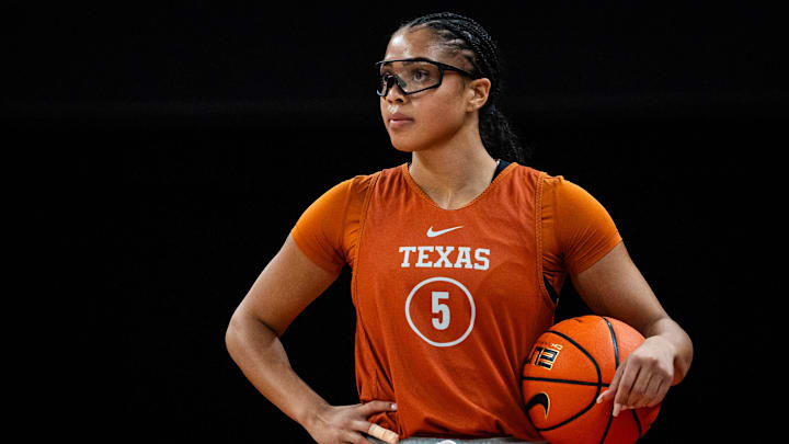 Texas Longhorns guard Laila Phelia (5) during practice in the Moody Center, Oct. 2, 2024. The Longhorns start their season with an exhibition match against UT-Tyler on Oct. 31.