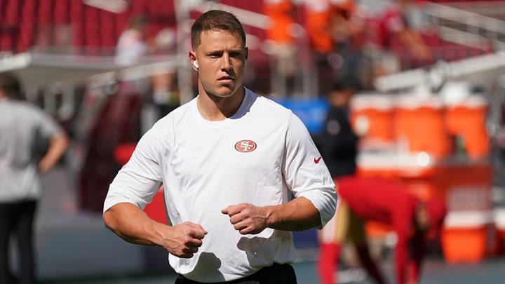 Oct 4, 2026; Santa Clara, California, USA; San Francisco 49ers running back Christian McCaffrey (23) on the field prior to warms ups at Levi's Stadium. Mandatory Credit: David Gonzales-Imagn Images Oct 4, 2026; Santa Clara, California, USA; San Francisco 49ers running back Christian McCaffrey (23) on the field prior to warms ups at Levi's Stadium. Mandatory Credit: David Gonzales-Imagn Images