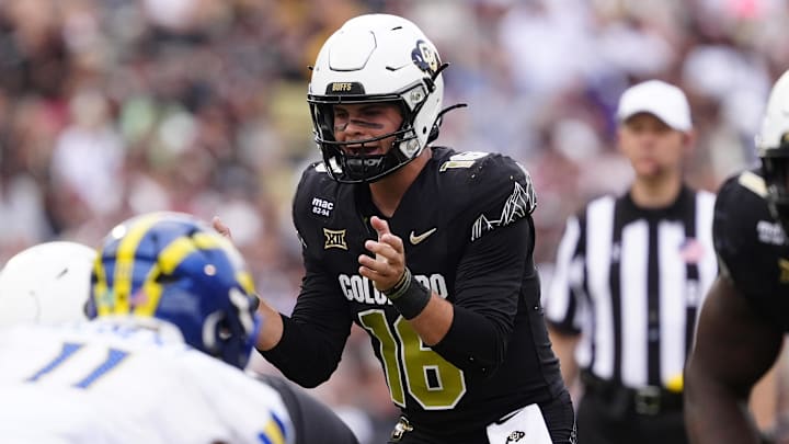 Sep 6, 2025; Boulder, Colorado, USA; Colorado Buffaloes quarterback Ryan Staub (16) calls for the ball in the second half against the Delaware Fightin Blue Hens at Folsom Field. Mandatory Credit: Ron Chenoy-Imagn Images Sep 6, 2025; Boulder, Colorado, USA; Colorado Buffaloes quarterback Ryan Staub (16) calls for the ball in the second half against the Delaware Fightin Blue Hens at Folsom Field. Mandatory Credit: Ron Chenoy-Imagn Images