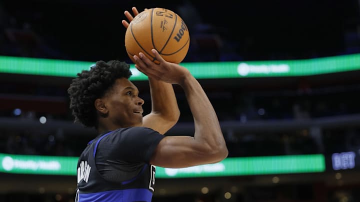 Jan 17, 2024; Detroit, Michigan, USA; Detroit Pistons forward Ausar Thompson (9) shoots in the