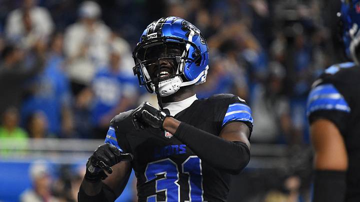 Detroit Lions safety Kerby Joseph (31) celebrates 