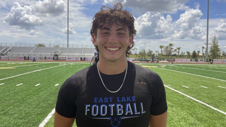 East Lake football quarterback Eli Millian at the 2024 FHS 7v7 State Championships at The Villages on Saturday. East Lake football quarterback Eli Millian at the 2024 FHS 7v7 State Championships at The Villages on Saturday.