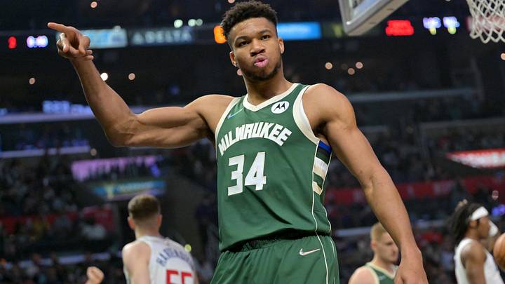 Milwaukee Bucks forward Giannis Antetokounmpo (34) reacts (Mandatory Credit: Jayne Kamin-Oncea-Imagn Images)