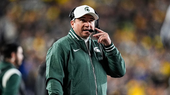 Michigan State head coach Jonathan Smith watches a play against Michigan during the first half at Michigan Stadium in Ann Arbor on Saturday, Oct. 26, 2024.