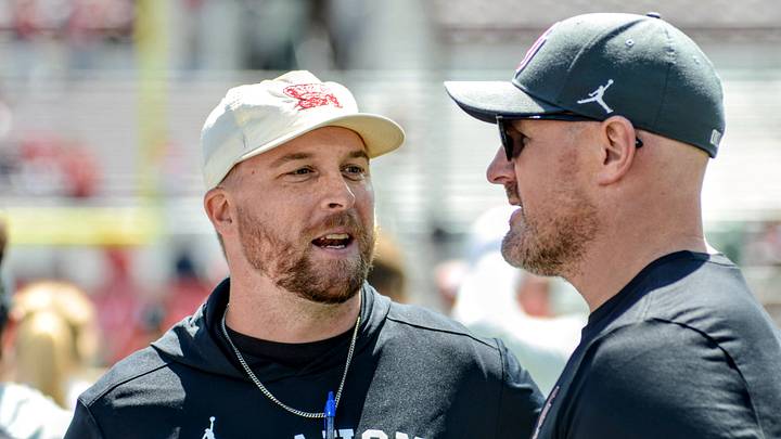 Oklahoma offensive coordinator Ben Arbuckle talks with tight ends coach Jason Witten before the Sooners' 2026 Spring Game. Oklahoma offensive coordinator Ben Arbuckle talks with tight ends coach Jason Witten before the Sooners' 2026 Spring Game.