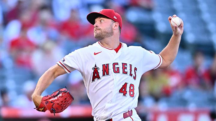 Jun 27, 2026; Anaheim, California, USA; Los Angeles Angels pitcher Reid Detmers (48) delivers during the first inning against the Athletics at Angel Stadium. Mandatory Credit: William Liang-Imagn Images Jun 27, 2026; Anaheim, California, USA; Los Angeles Angels pitcher Reid Detmers (48) delivers during the first inning against the Athletics at Angel Stadium. Mandatory Credit: William Liang-Imagn Images