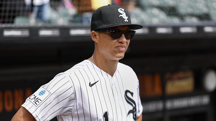 Apr 3, 2026; Chicago, Illinois, USA; Chicago White Sox manager Will Venable looks on from the dugout before a home opener against Toronto Blue Jays at Rate Field. Mandatory Credit: Kamil Krzaczynski-Imagn Images