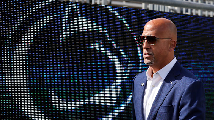 Oct 11, 2025; University Park, Pennsylvania, USA; Penn State Nittany Lions head coach James Franklin prior to the game against the Northwestern Wildcats at Beaver Stadium. Mandatory Credit: Matthew O'Haren-Imagn Images