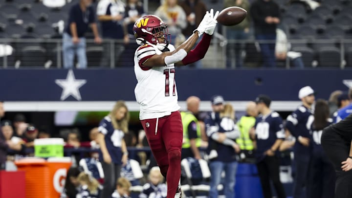 Jan 5, 2025; Arlington, Texas, USA; Washington Commanders wide receiver Terry McLaurin (17) warms up before the game against the Dallas Cowboys at AT&T Stadium. Mandatory Credit: Kevin Jairaj-Imagn Images Jan 5, 2025; Arlington, Texas, USA; Washington Commanders wide receiver Terry McLaurin (17) warms up before the game against the Dallas Cowboys at AT&T Stadium. Mandatory Credit: Kevin Jairaj-Imagn Images