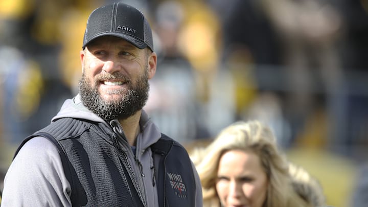 Pittsburgh Steelers former quarterback Ben Roethlisberger in attendance for the game against the New Orleans Saints at Acrisure Stadium.