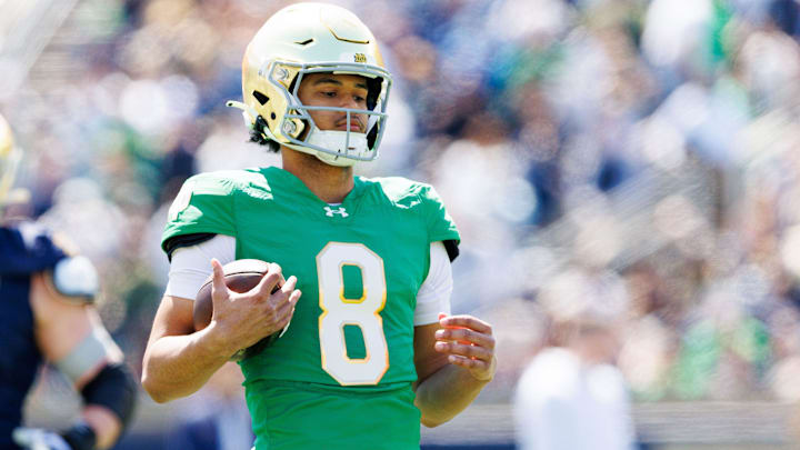 Notre Dame quarterback Kenny Minchey during the Notre Dame Blue-Gold spring football game at Notre Dame Stadium on Saturday, April 12, 2025, in South Bend.