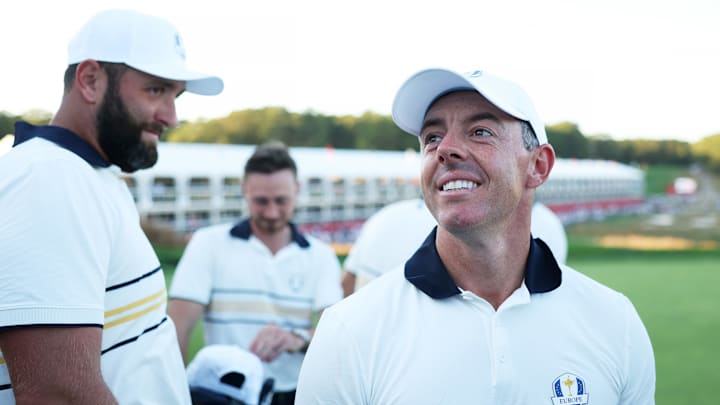 Jon Rahm and Rory McIlroy celebrated last year's European Ryder Cup victory as teammates.