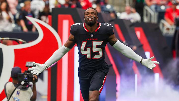 Nov 9, 2025; Houston, Texas, USA; Houston Texans linebacker E.J. Speed (45) is introduced  before playing against the Jacksonville Jaguars at NRG Stadium. Mandatory Credit: Thomas Shea-Imagn Images