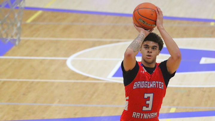 Bridgewater-Raynham's Cason Faulk shoots a free throw during the Blue Bombardier Classic championship game against Attleboro on Feb. 19, 2025.