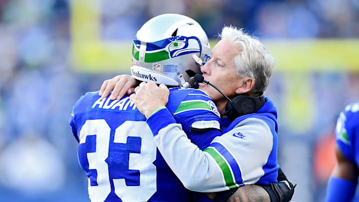 Pete Carroll, Jamal Adams with the Seattle Seahawks
